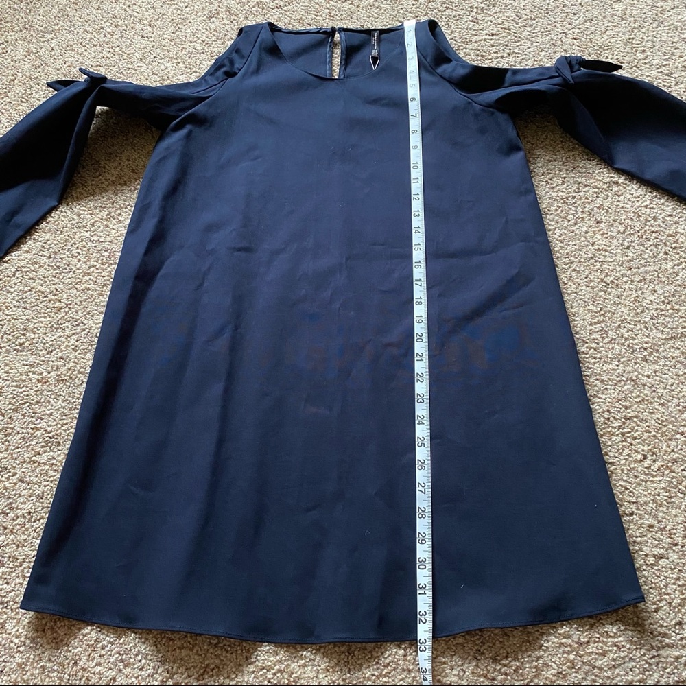 Brand New Zara Navy Mini Dress with Cold-Shoulder Cut-Away Sleeves & Bows - Picture 6 of 11